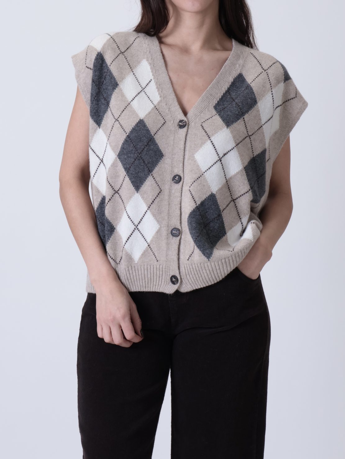 Gilet rombi beige/antracite/panna