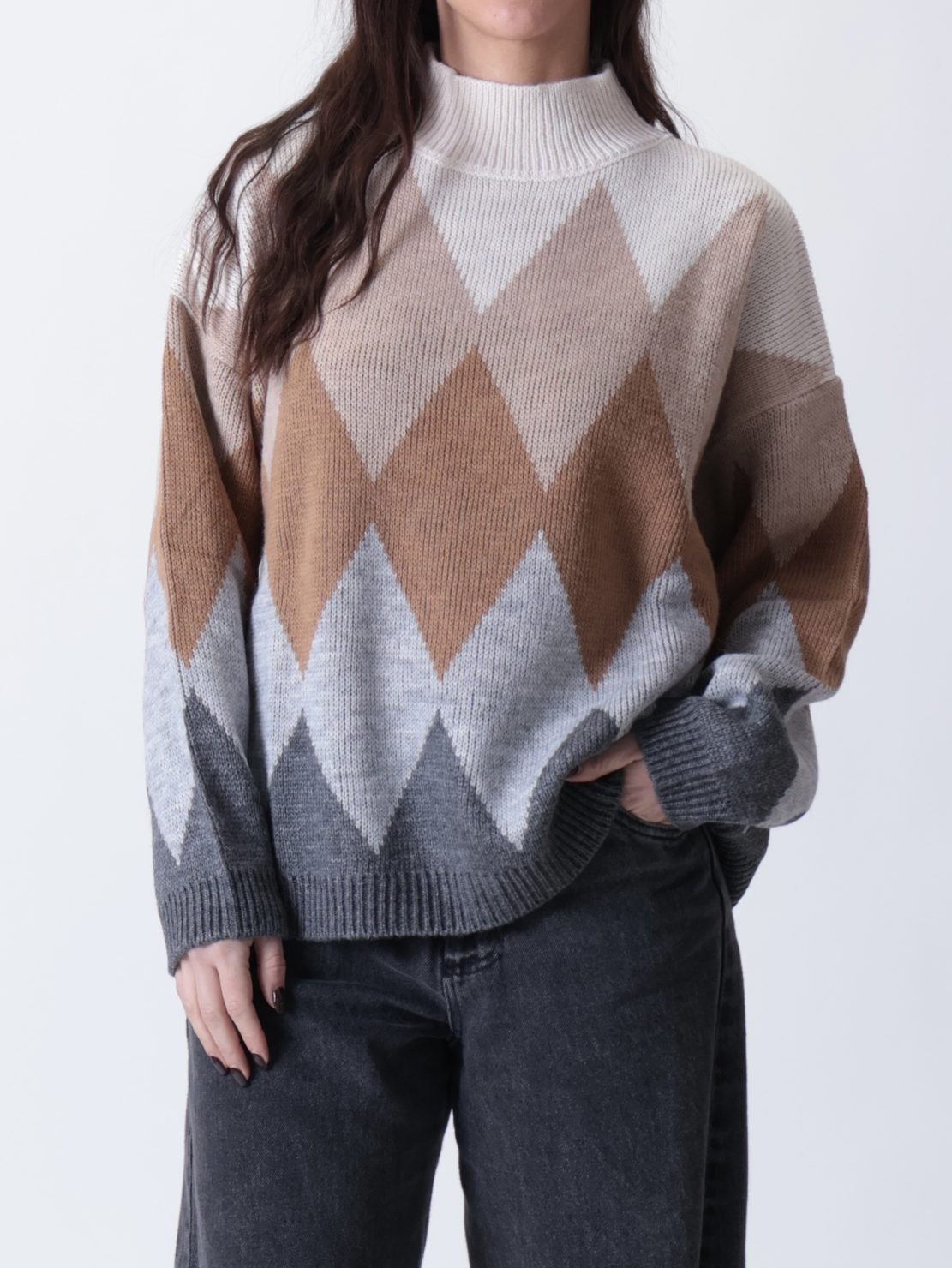 Pullover zig zag grigio/beige