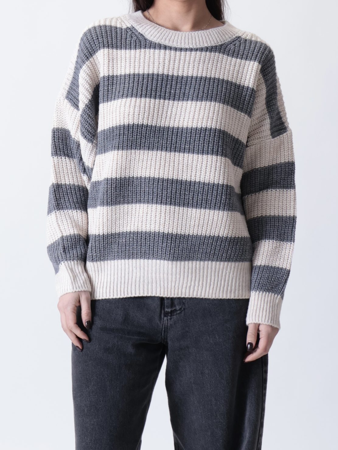 Pullover rigato grigio/crema