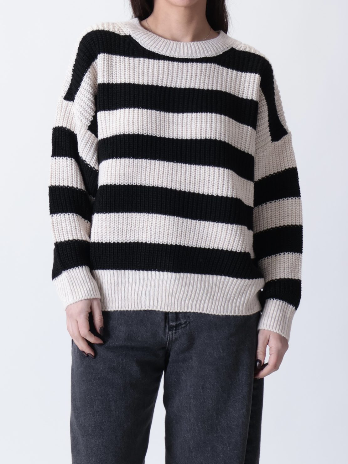 Pullover rigato nero/crema