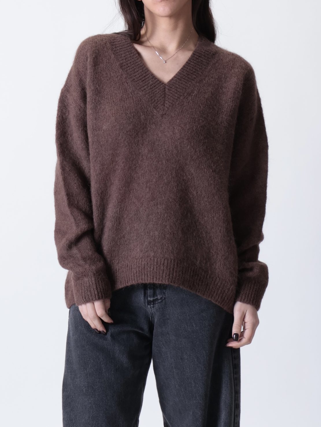 Maglione scollo V cioccolato