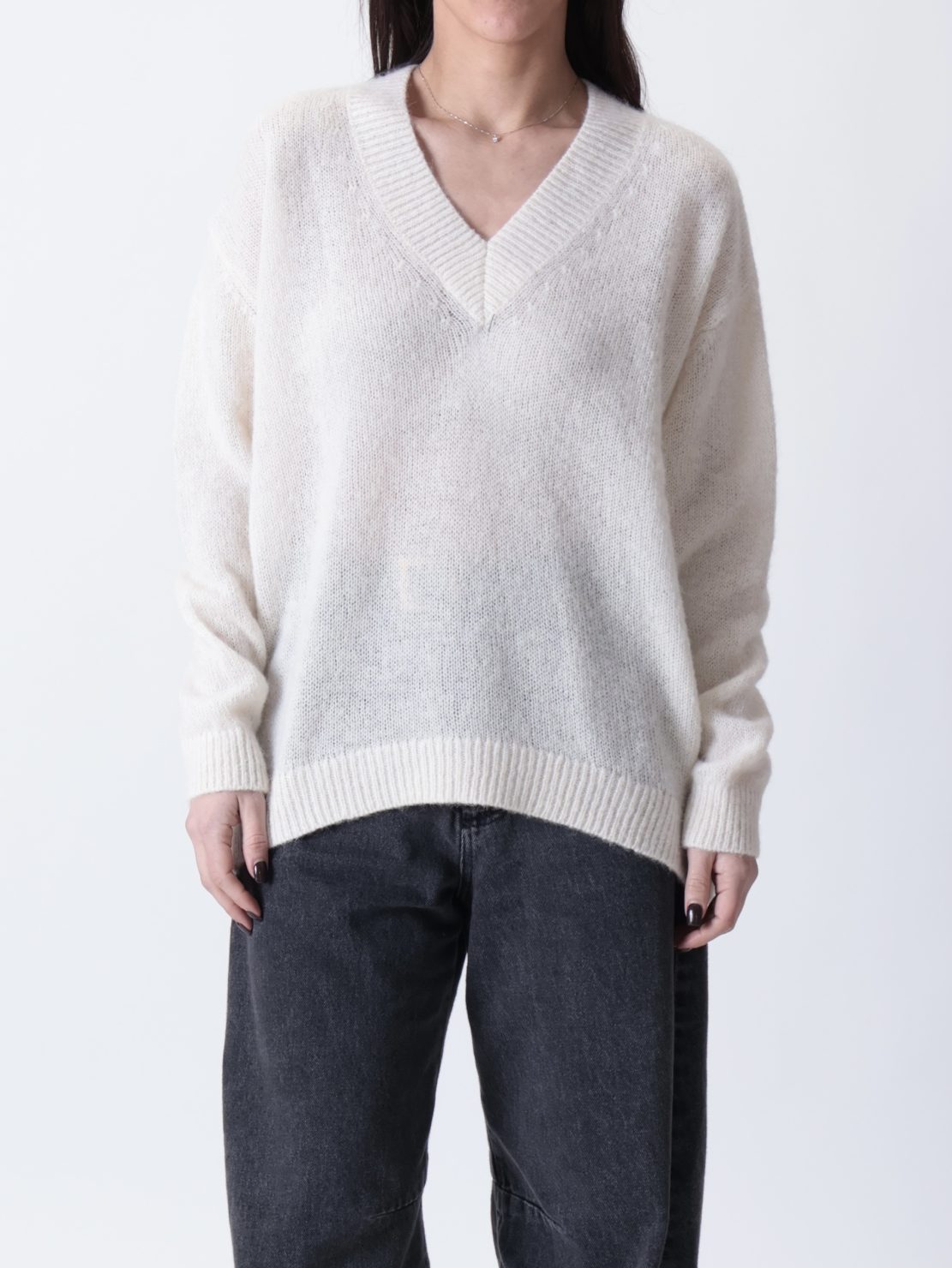 Maglione scollo V panna