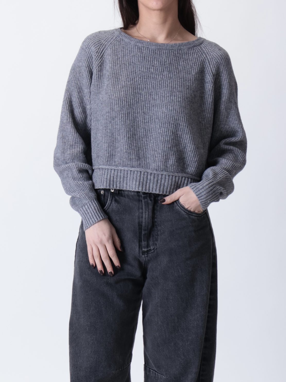 Pull crop costine grigio