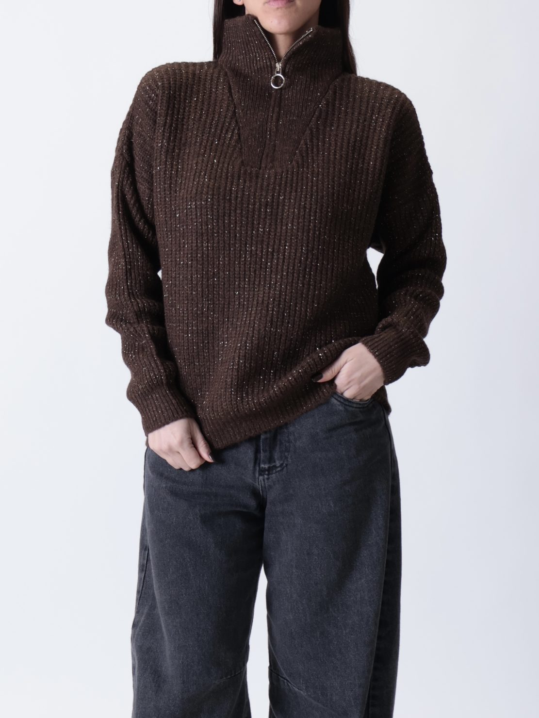 Pullover zip lurex moro