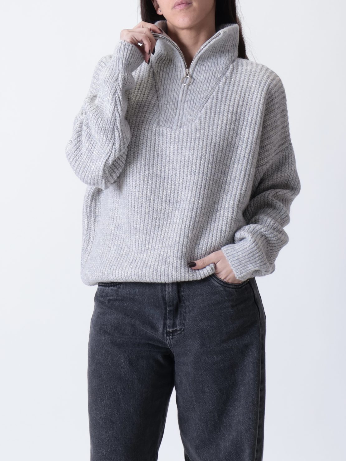 Pullover zip lurex perla