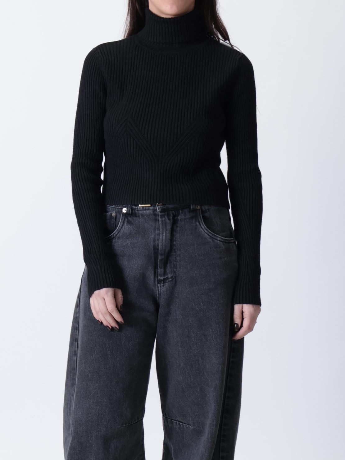 Dolcevita crop costine nero