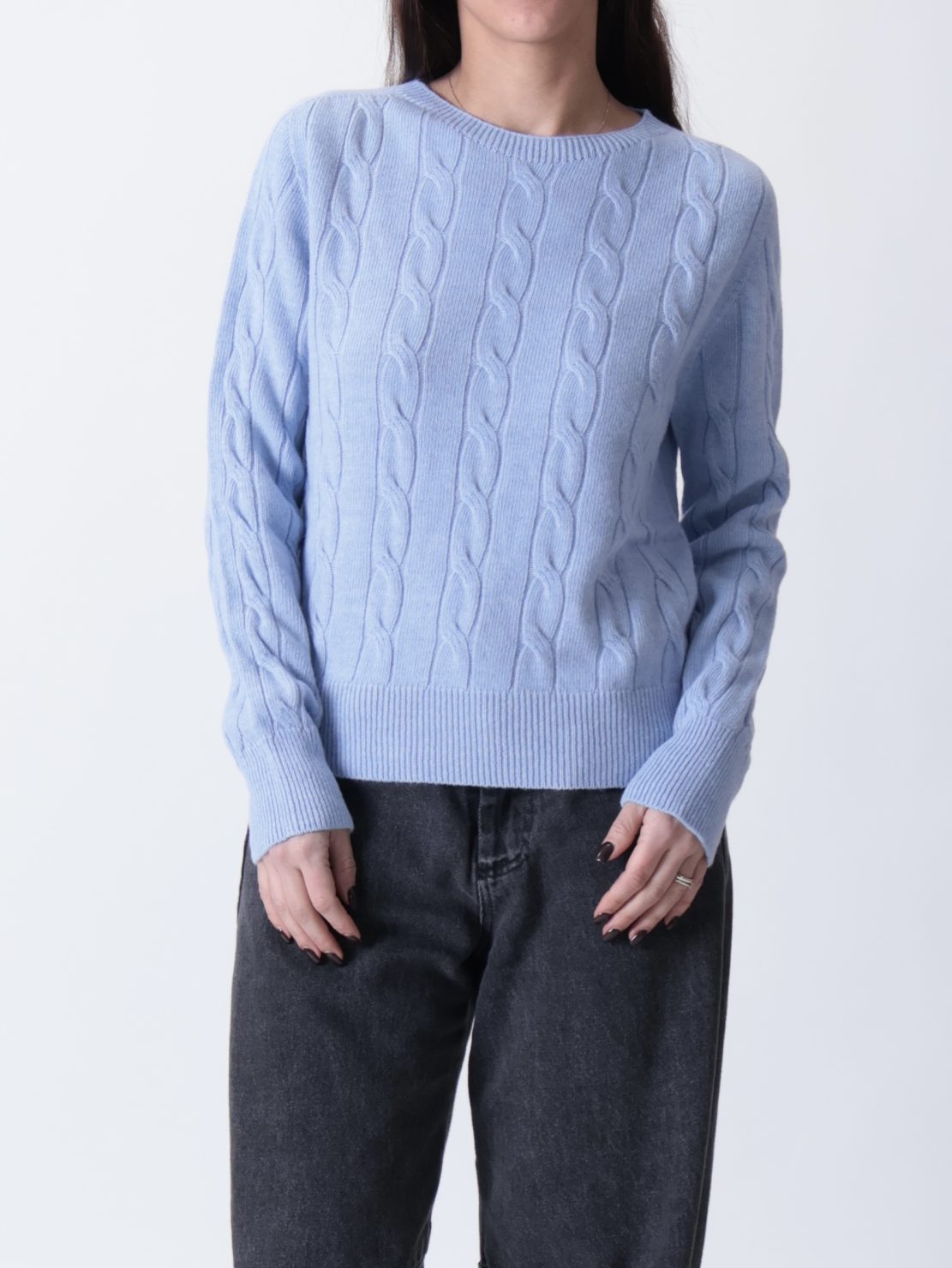 Pullover treccia azzurro