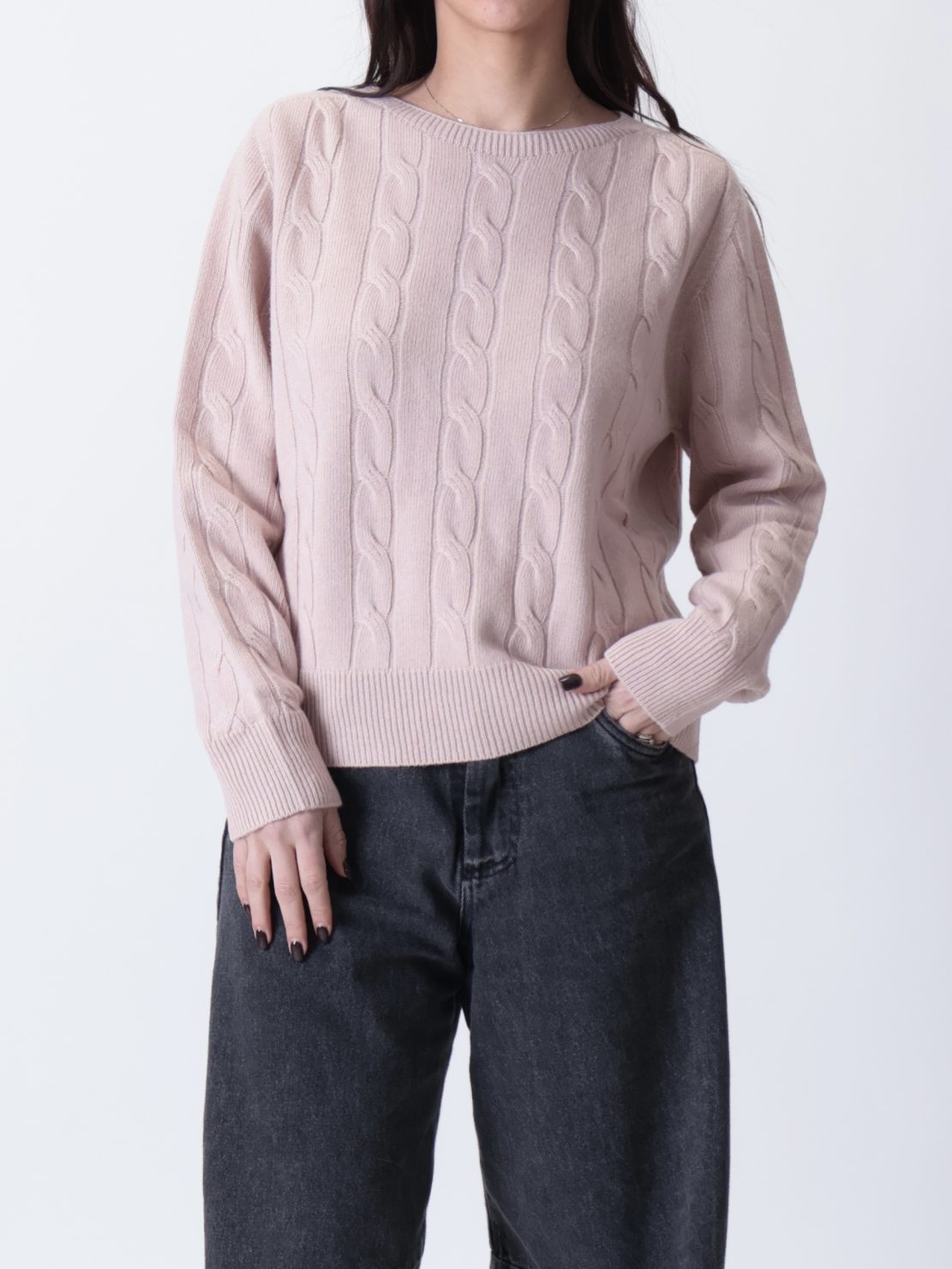 Pullover treccia cipria