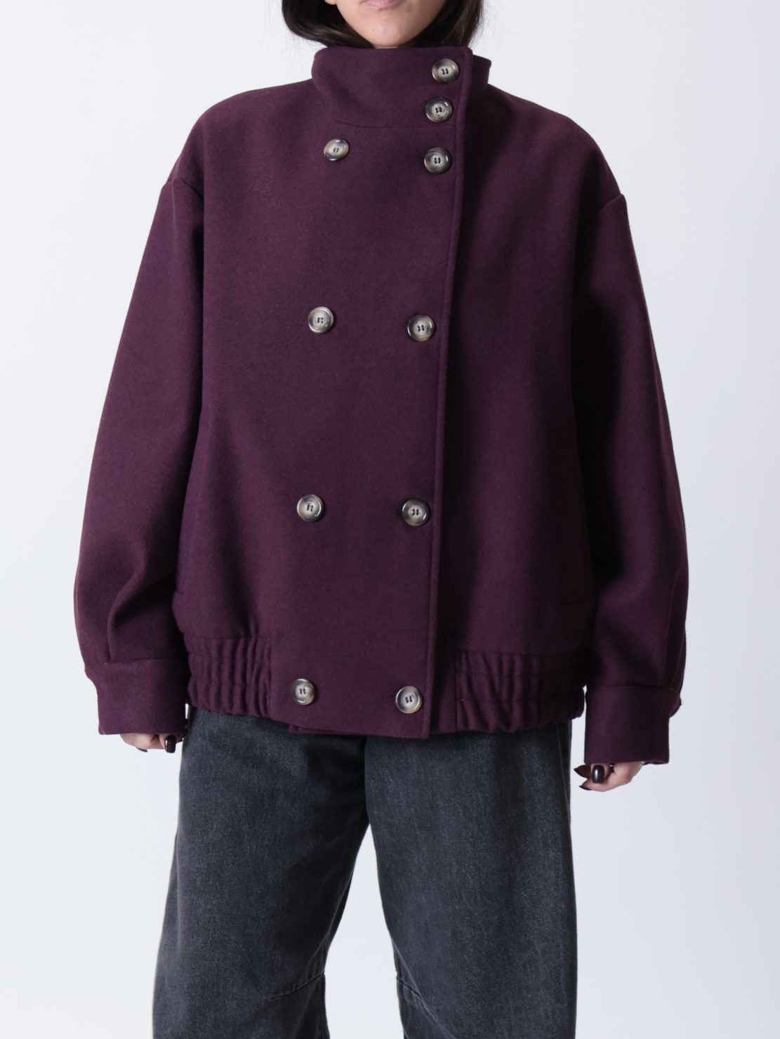 Cappotto bomber collo alto bordeaux