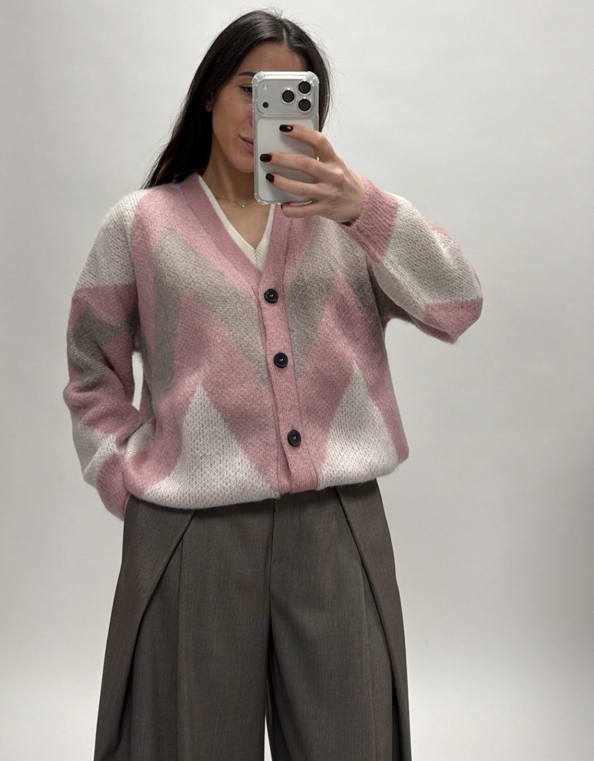 Cardigan zig zag rosa grigio