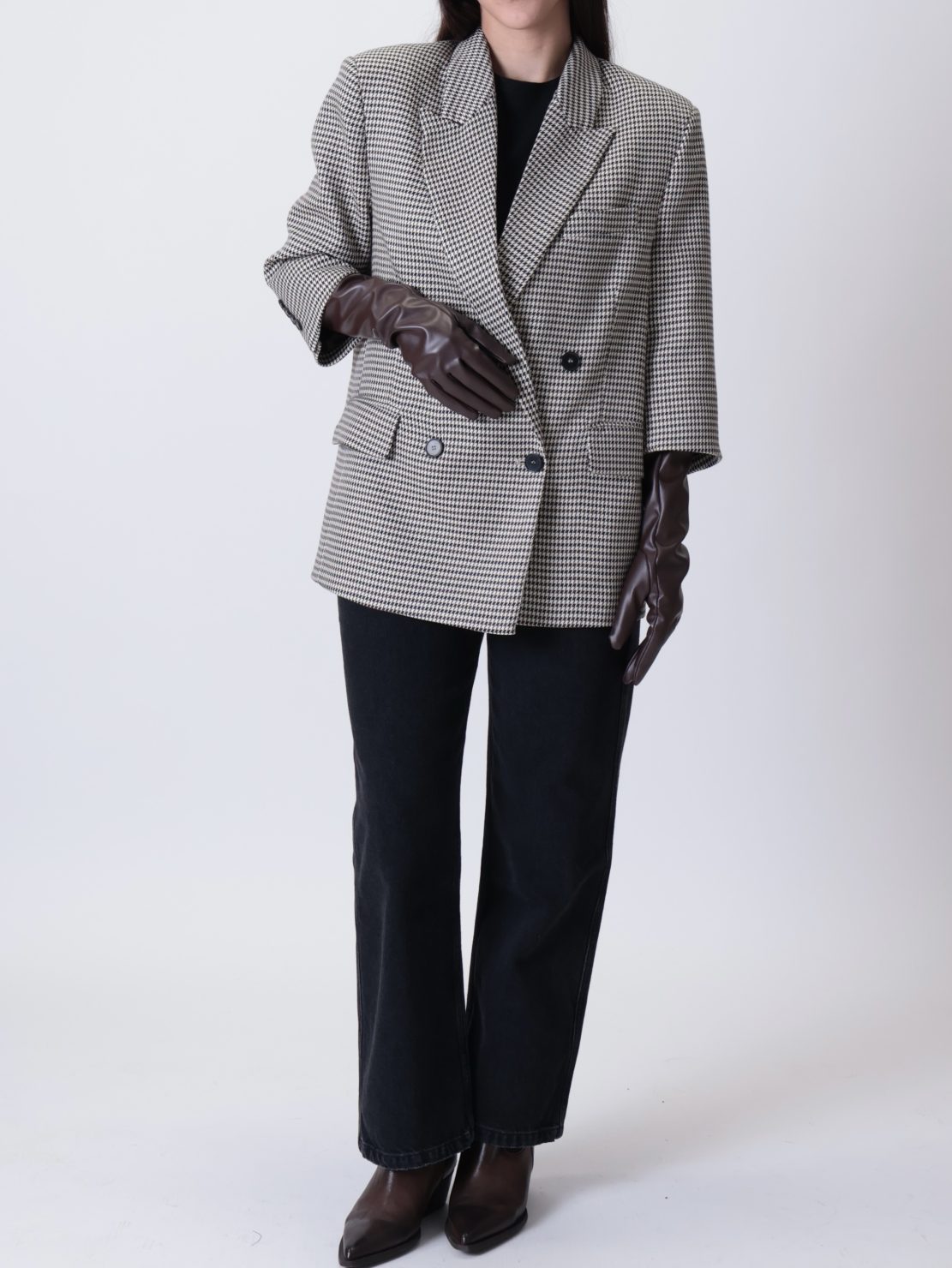 Giacca pied de poule 3/4 guanti panna/moro