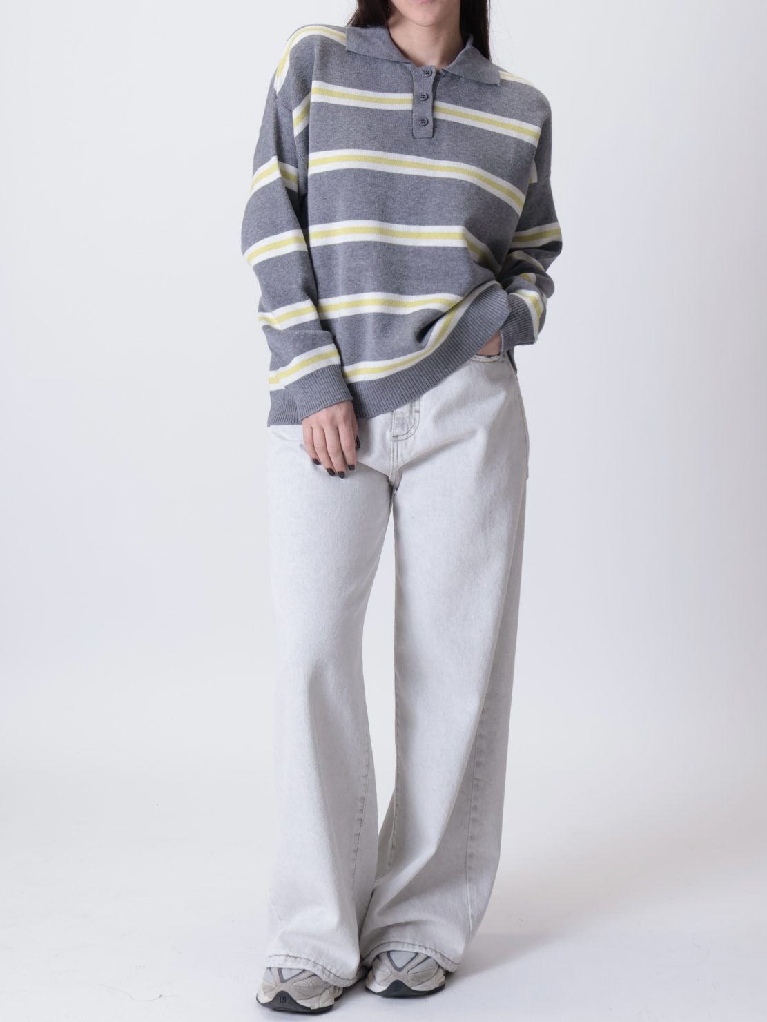 Polo in maglia riga grigio/lime PREORDINE 17/11