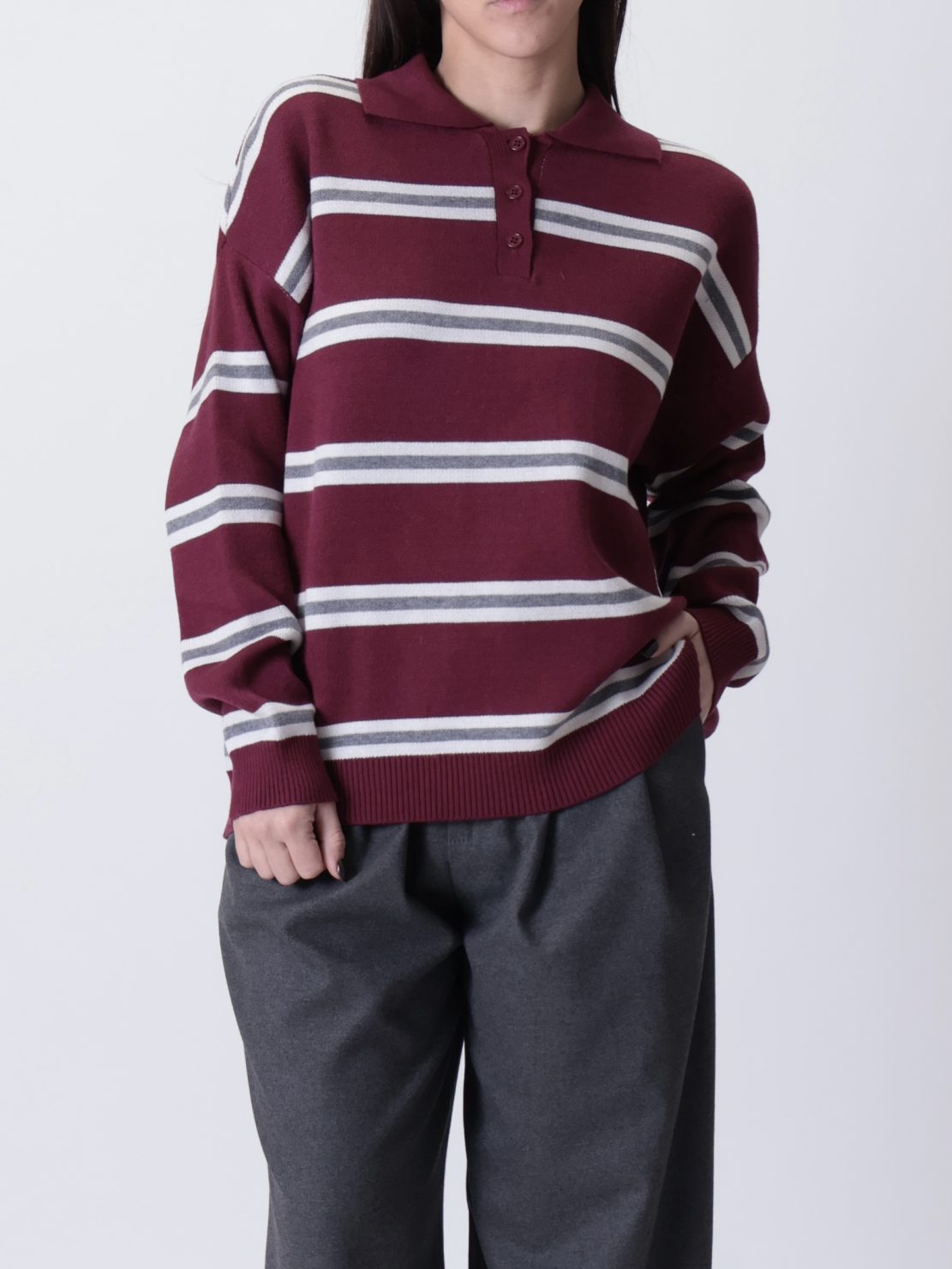 Polo in maglia riga bordeaux/grigio PREORDINE 17/11