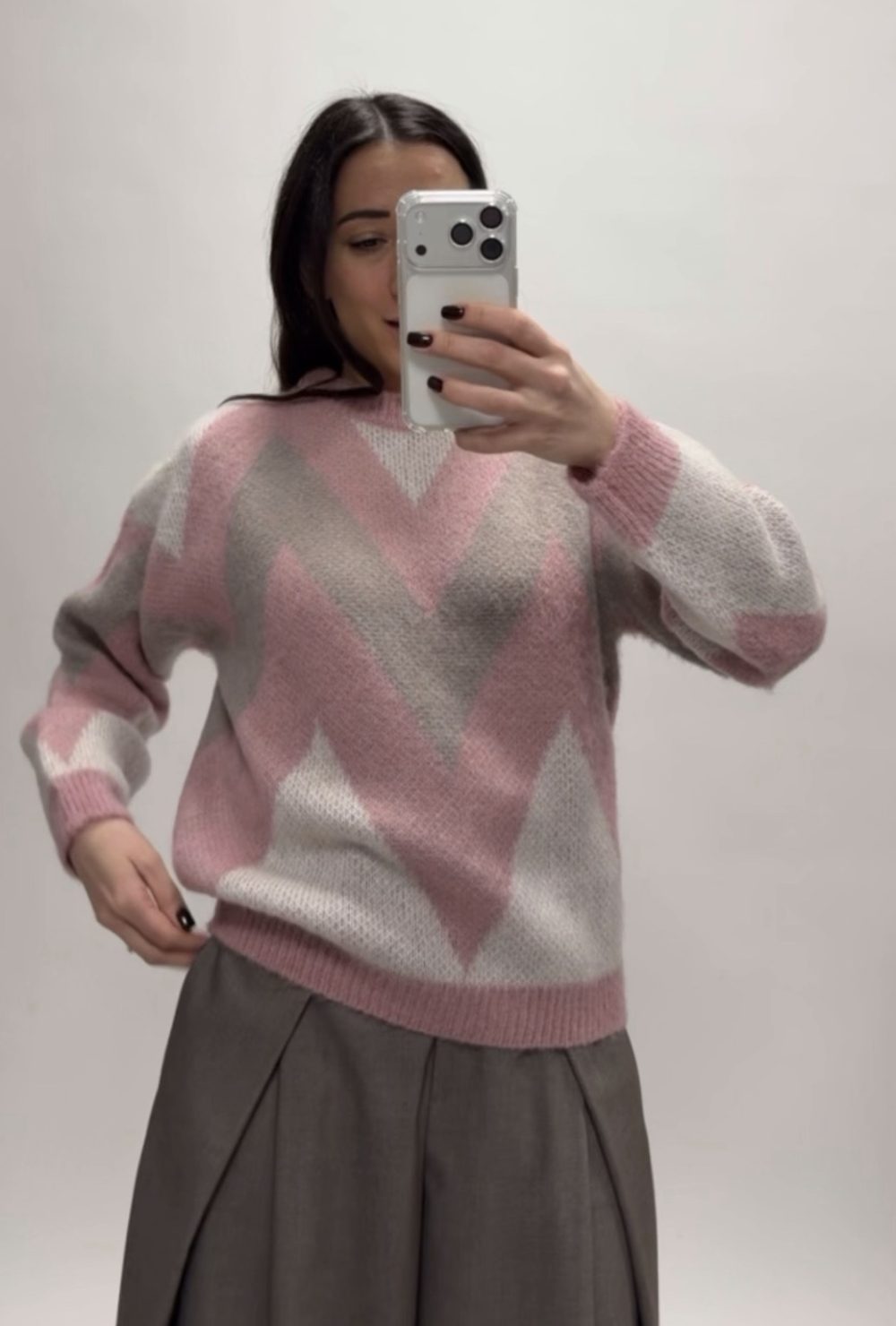 Maglione zig zag rosa/grigio