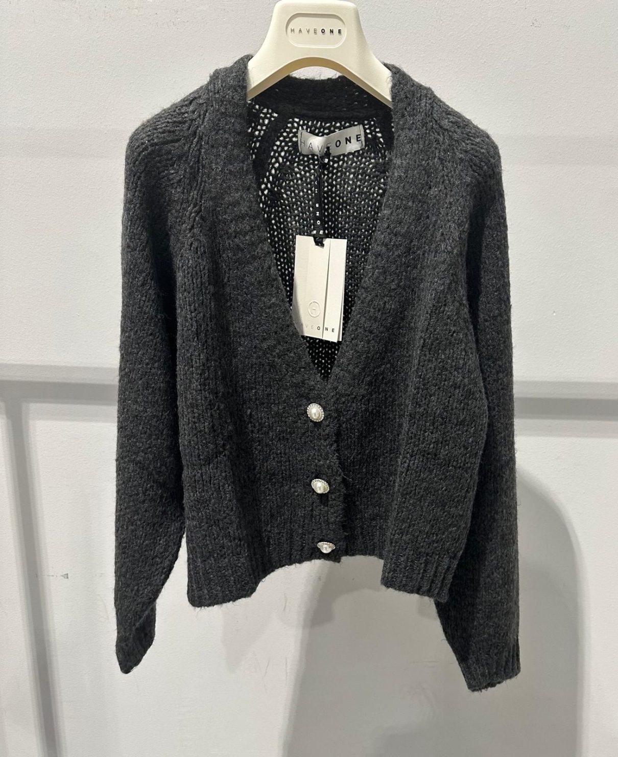 Cardigan bottoni gioiello antracite