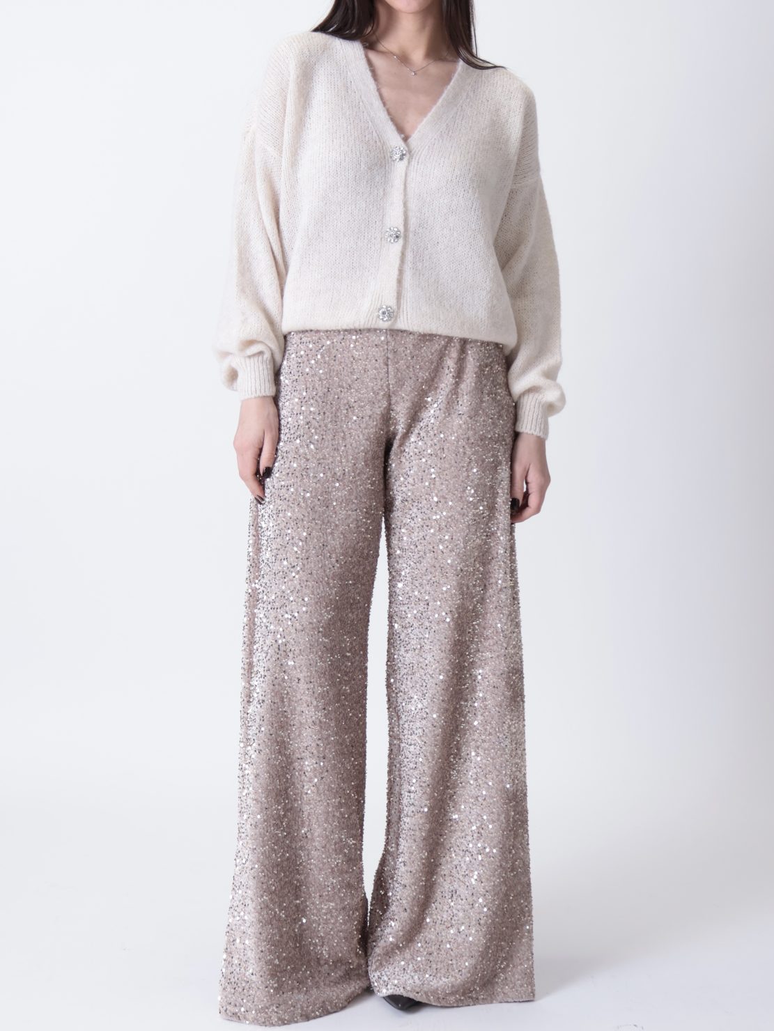Pantalone paillettes beige
