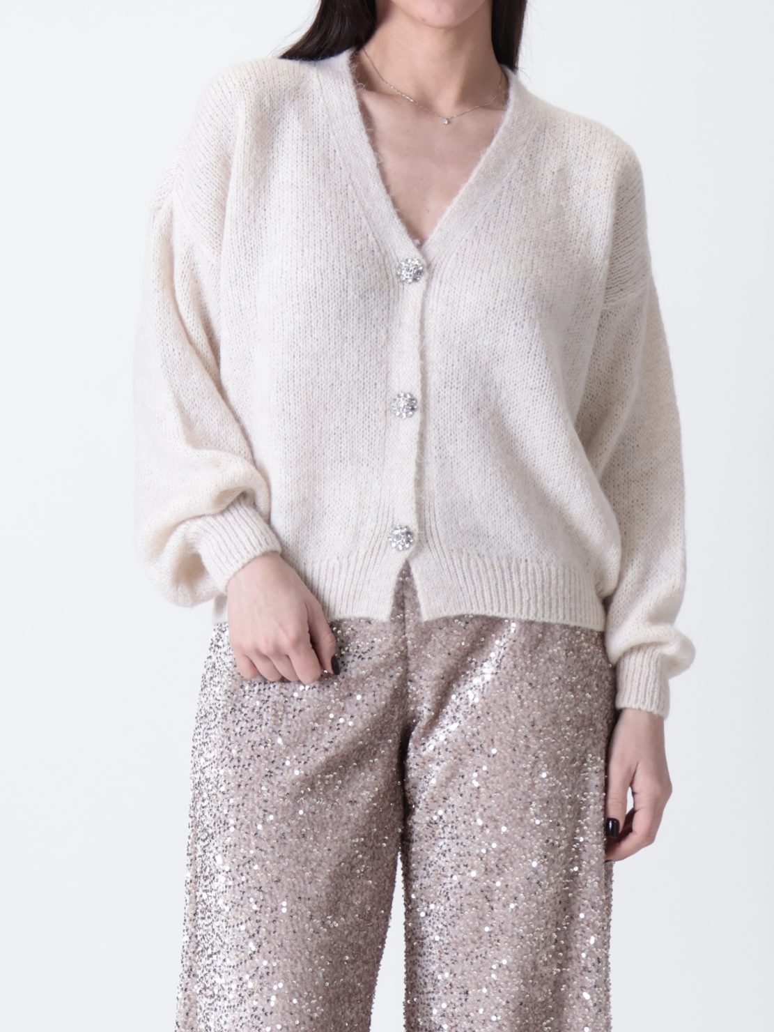 Cardigan bottoni gioiello fiore panna PREORDINE 12/12