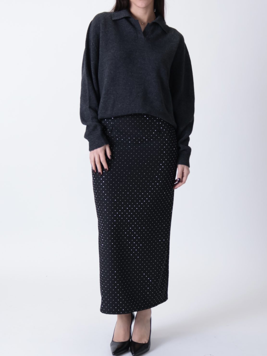 Longuette brillantini cintura nero