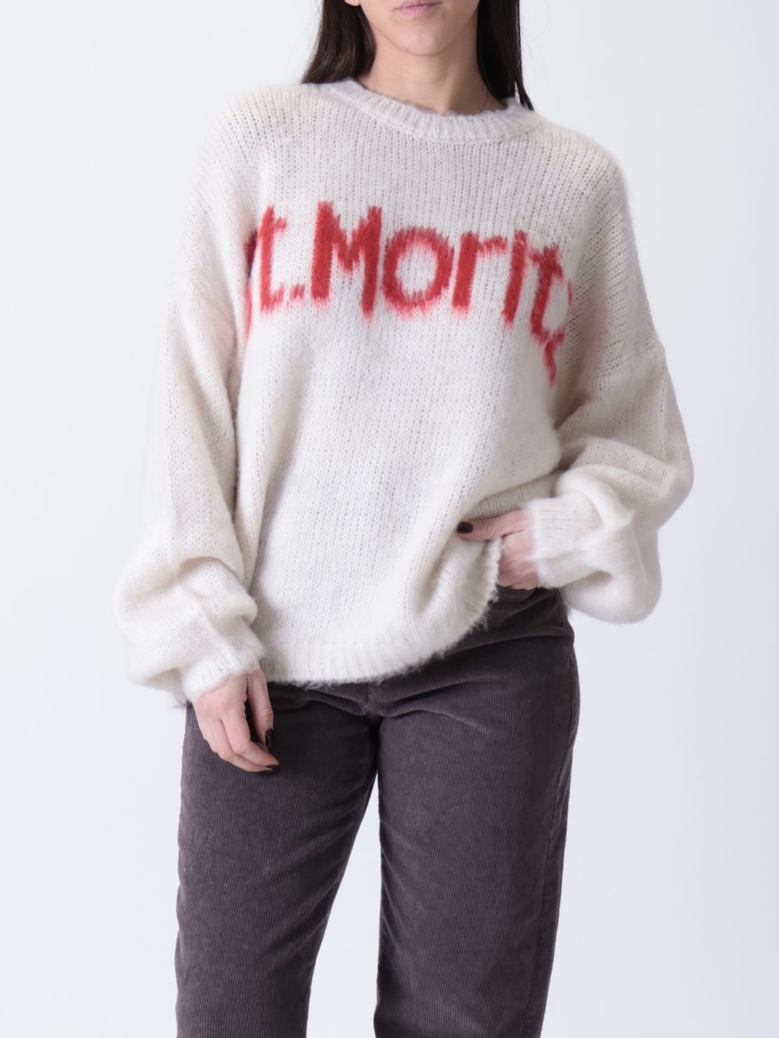 Maglione girocollo st.moritz panna/rosso