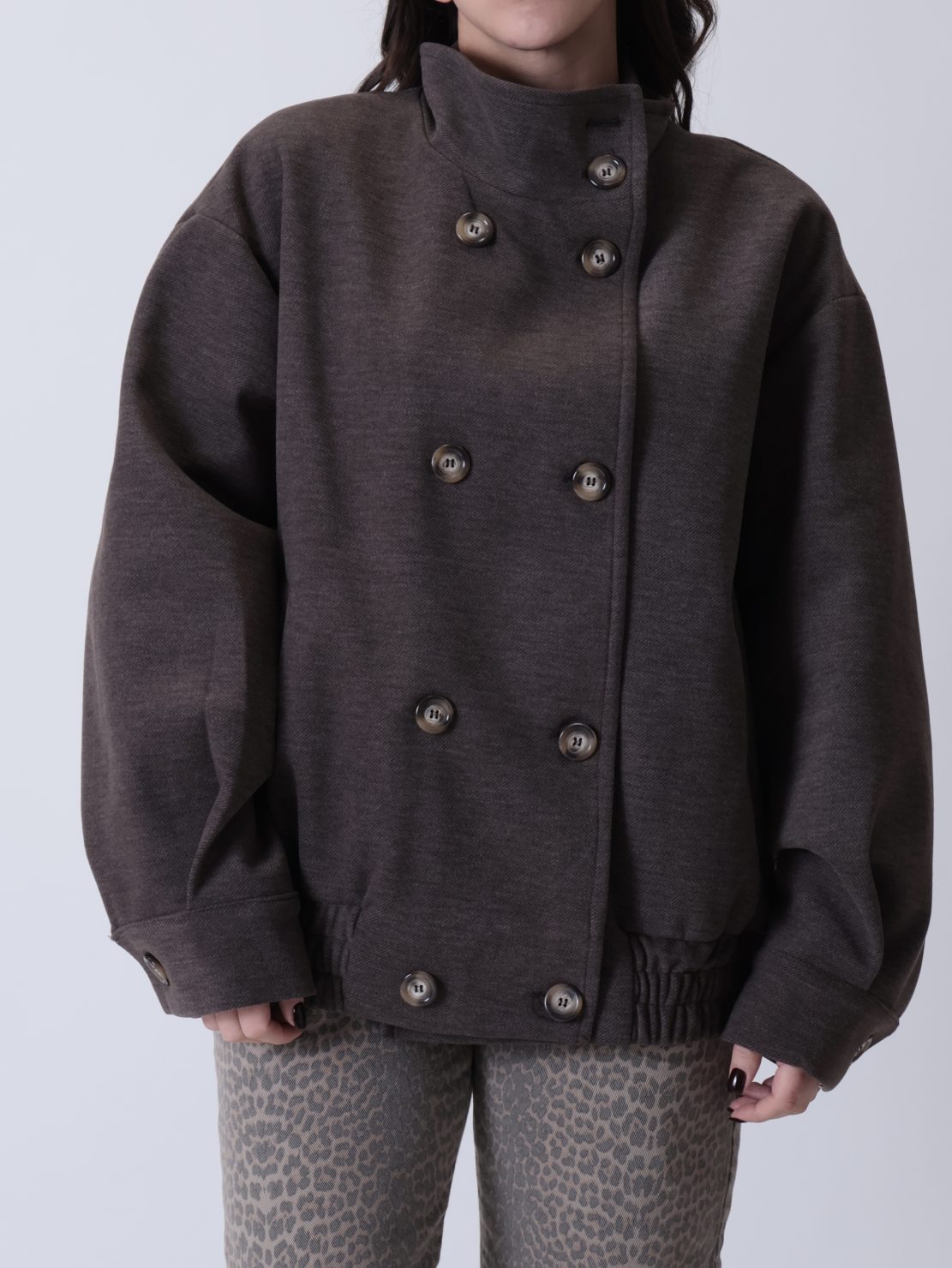 Cappotto bomber collo alto marrone