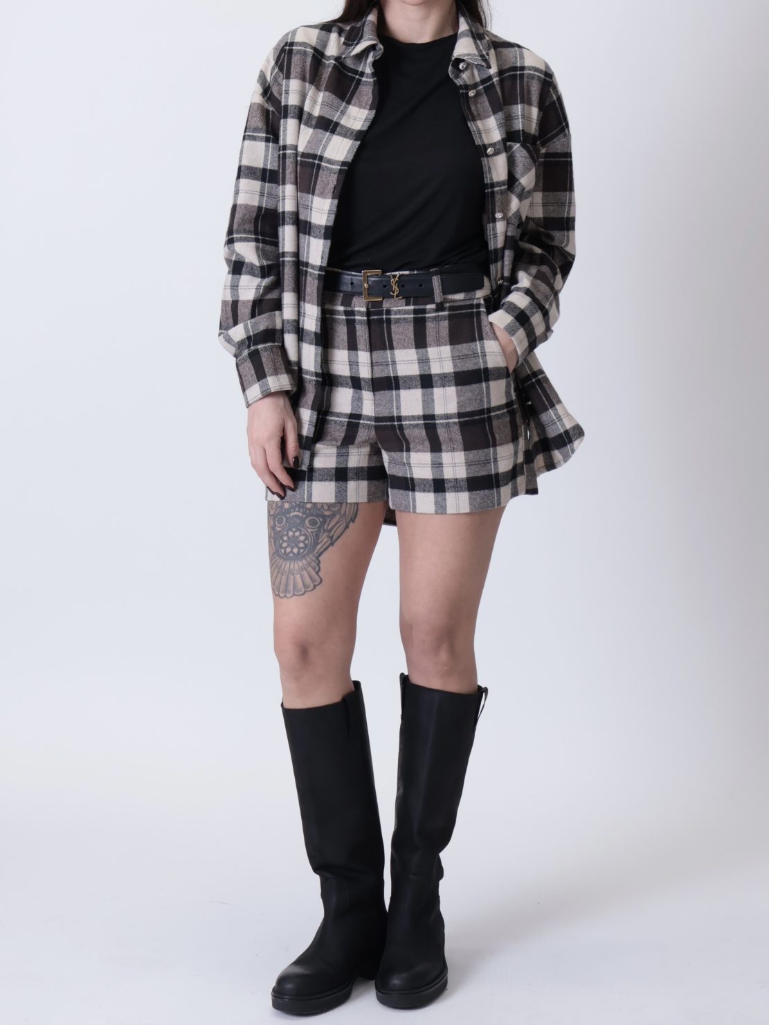 Camicia quadro bottone gioiello moro