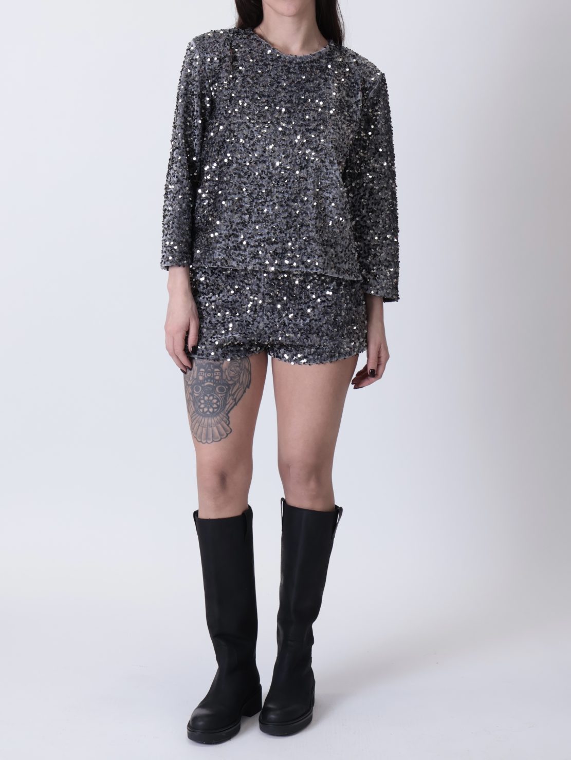 Shorts paillettes grigio