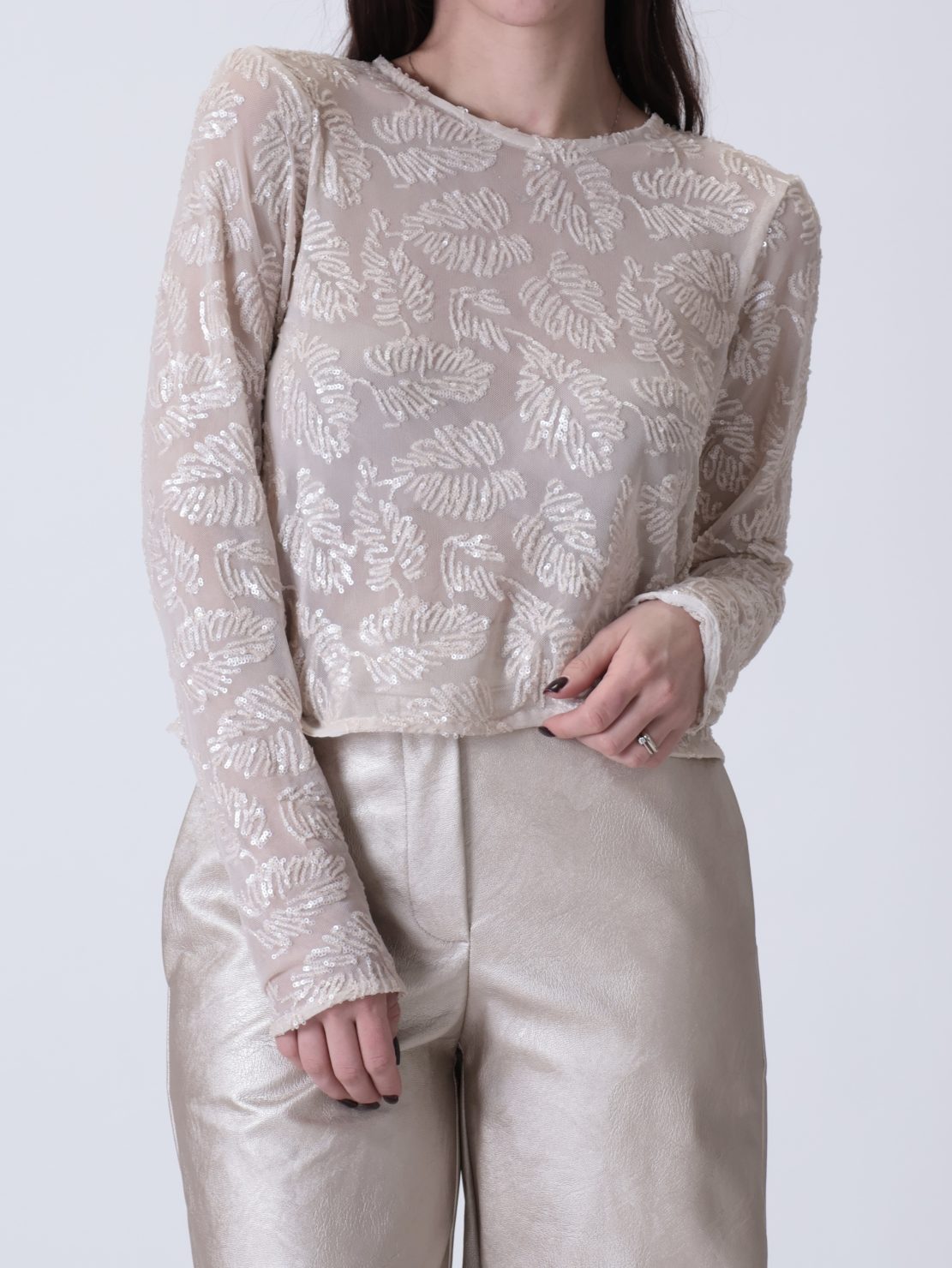 Maglia rete paillettes panna