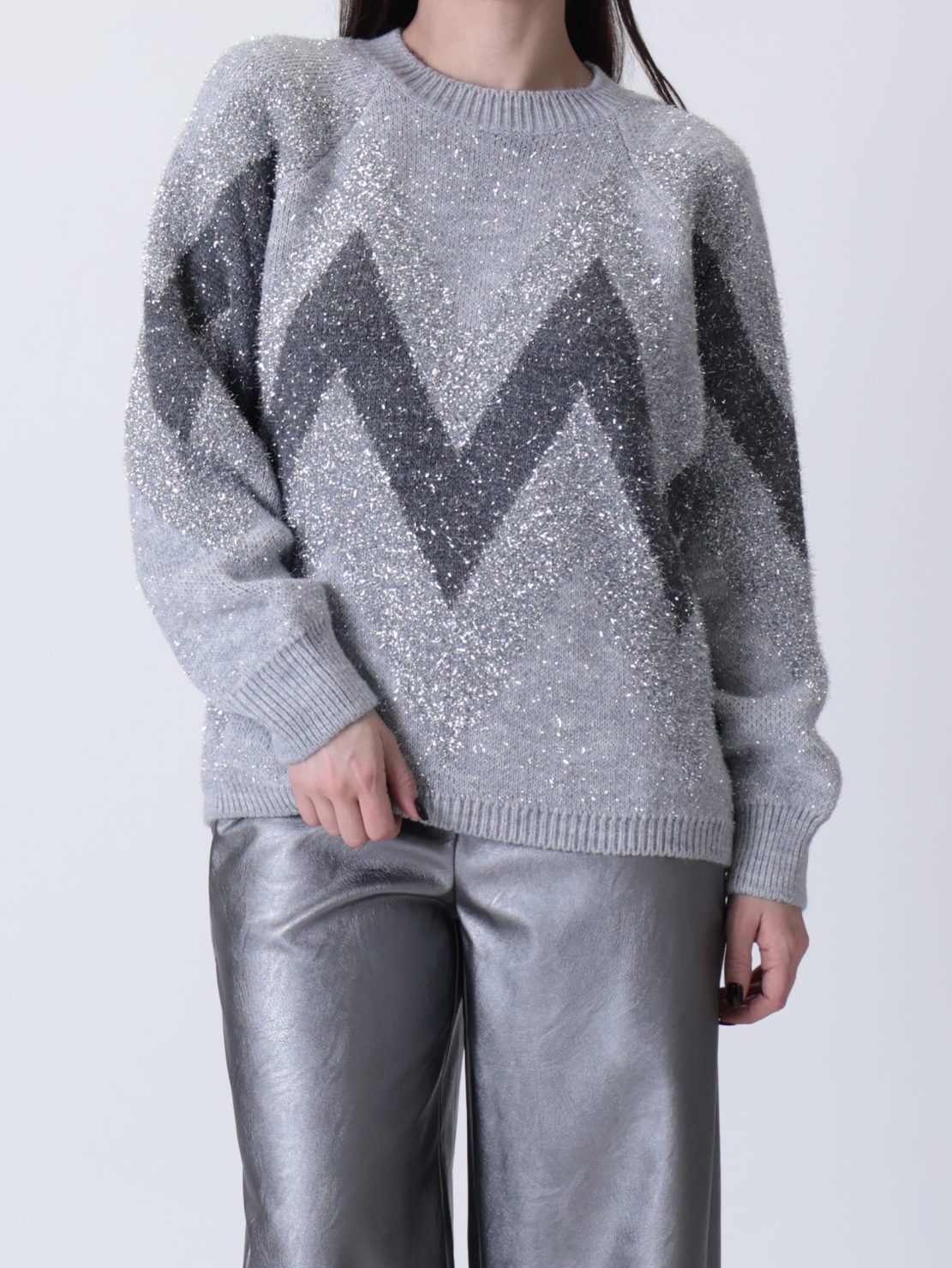 Maglione lurex zig zag argento
