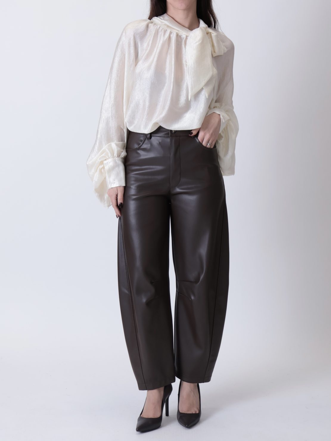 Pantalone balloon ecopelle moro