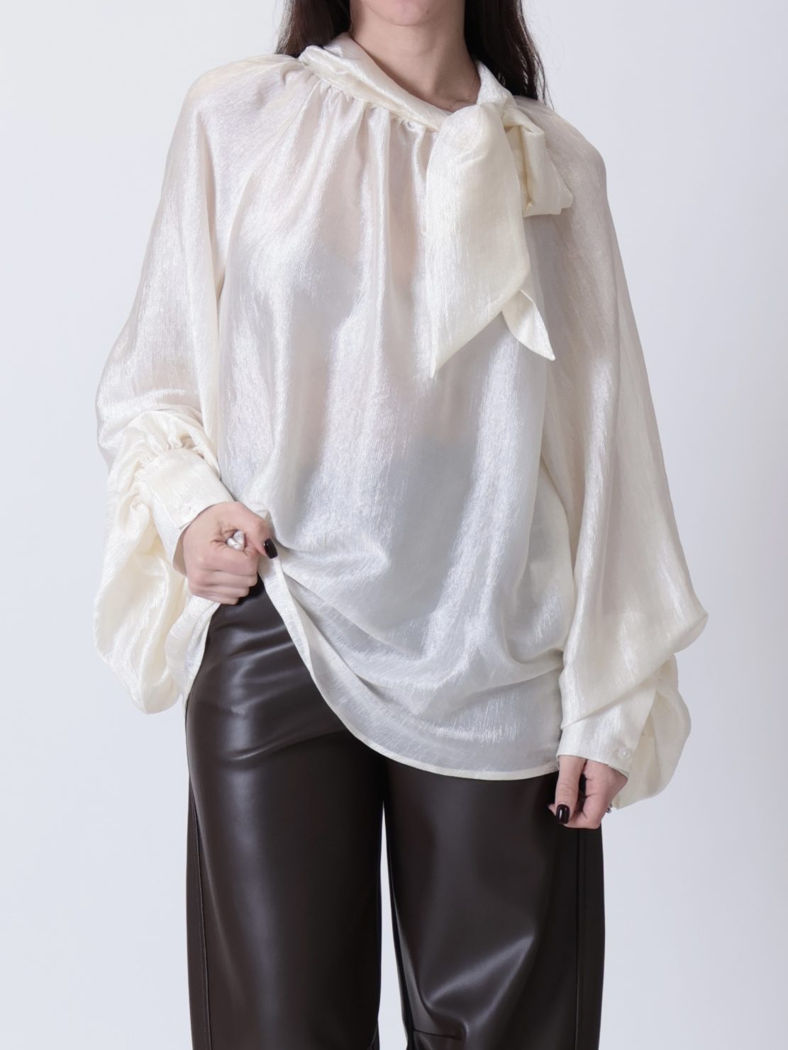 Camicia laminata fiocco panna