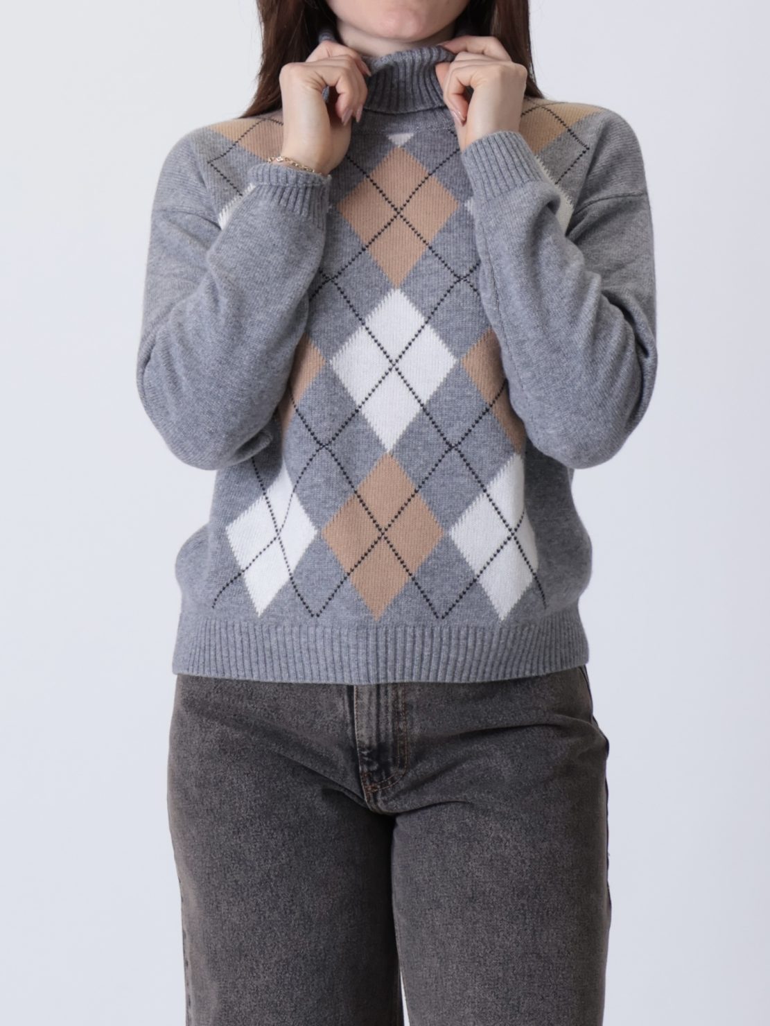 Dolcevita rombi grigio/panna/cammello