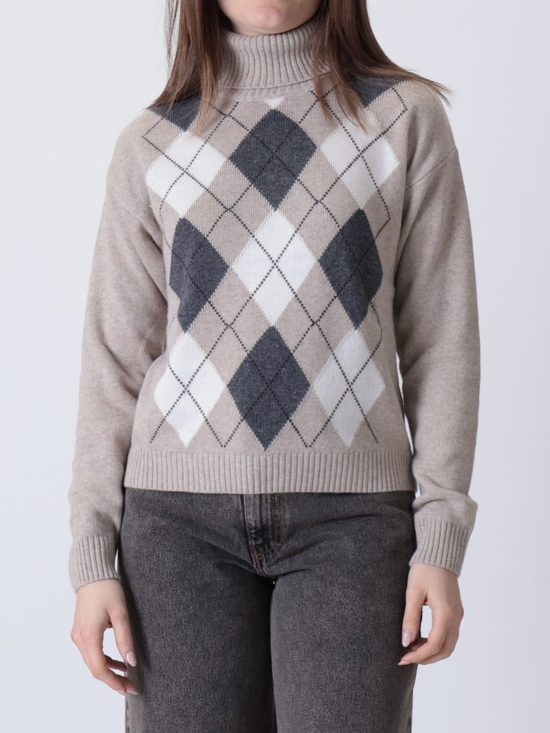 Dolcevita rombi beige/antracite/panna