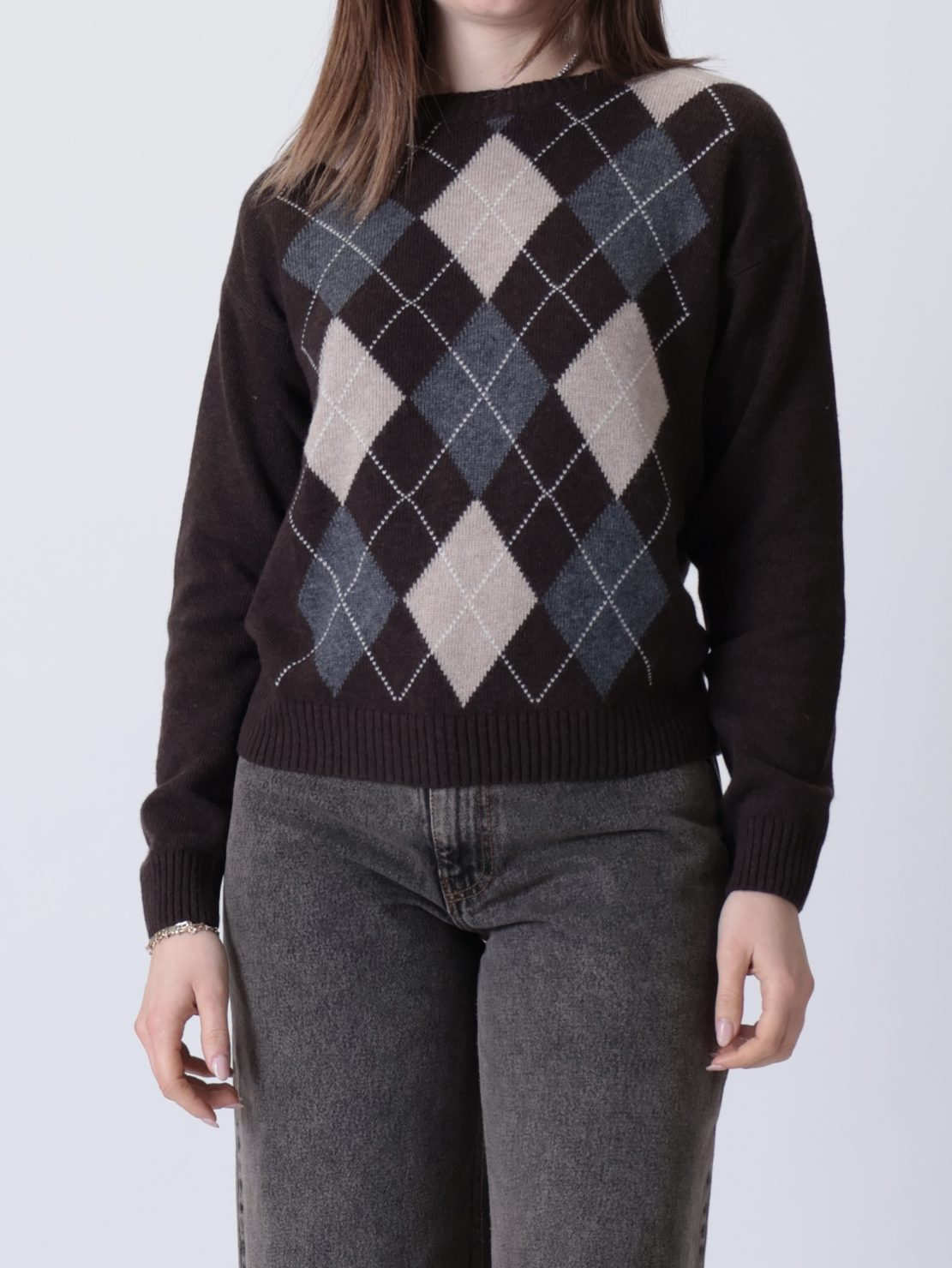 Maglione rombi moro/grigio/beige