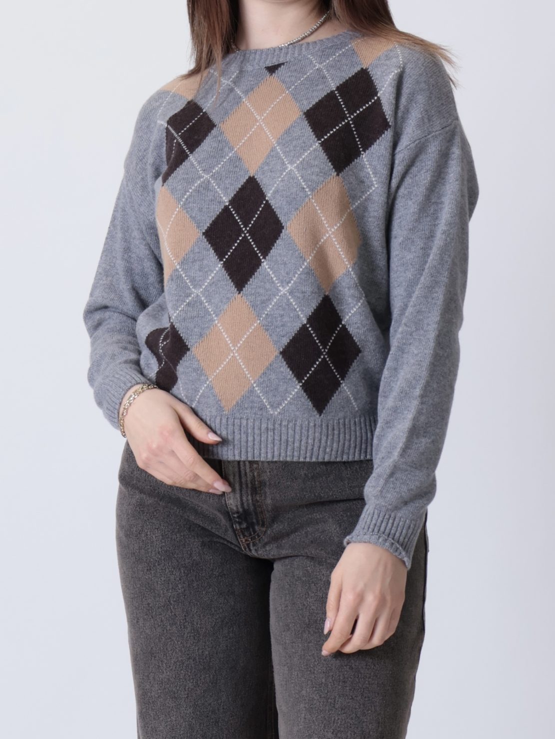 Maglione rombi grigio/moro/cammello