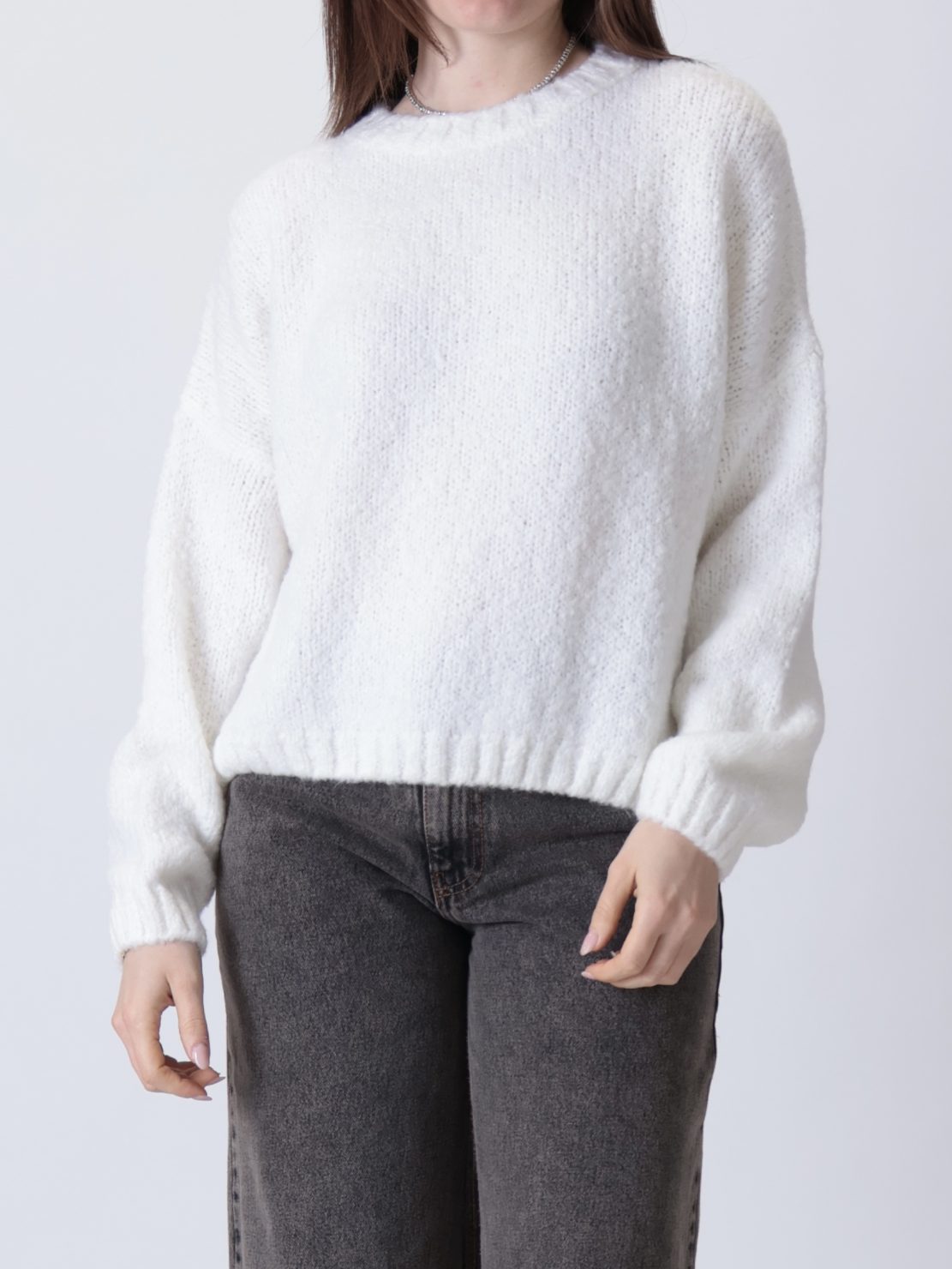 Maglione scollo barca panna