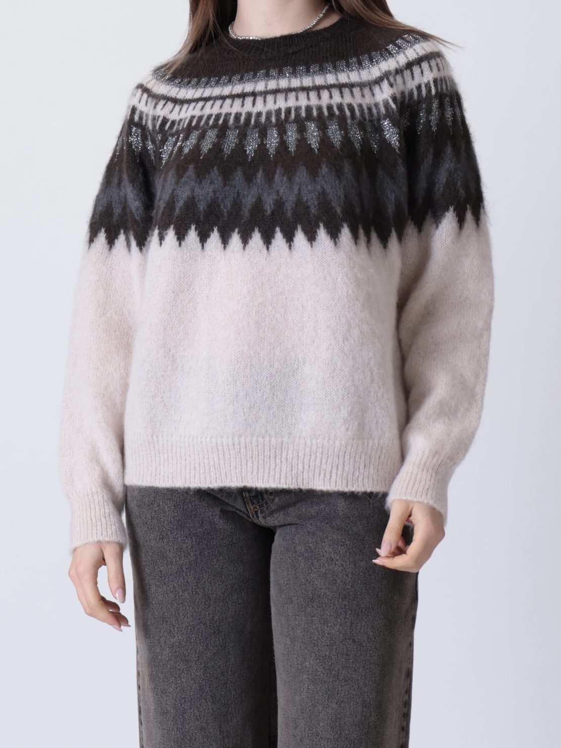 Maglione norvegese lurex panna/moro