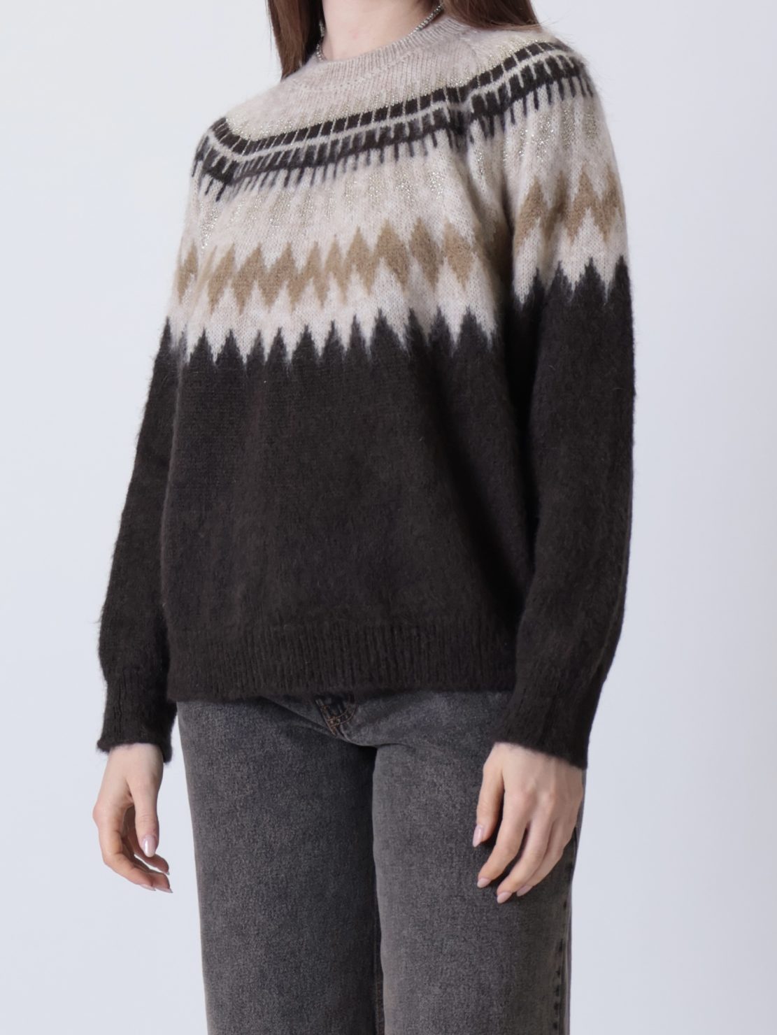 Maglione norvegese lurex moro/beige