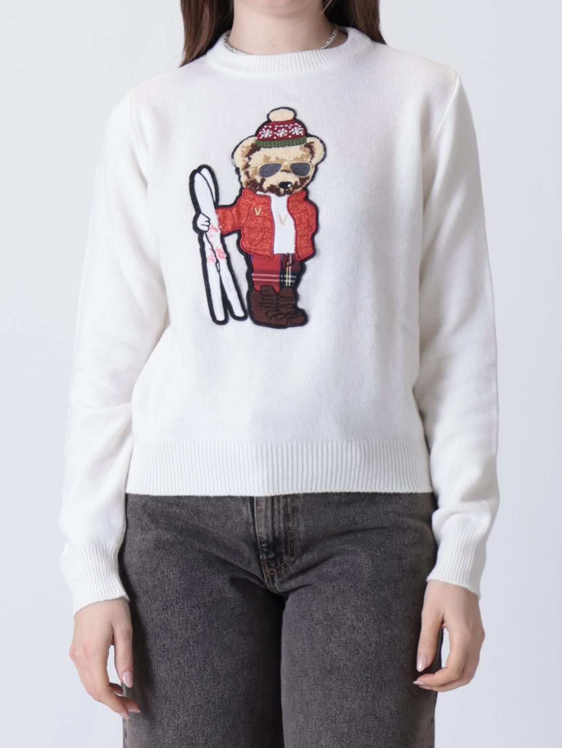 Maglione orsetto scii panna