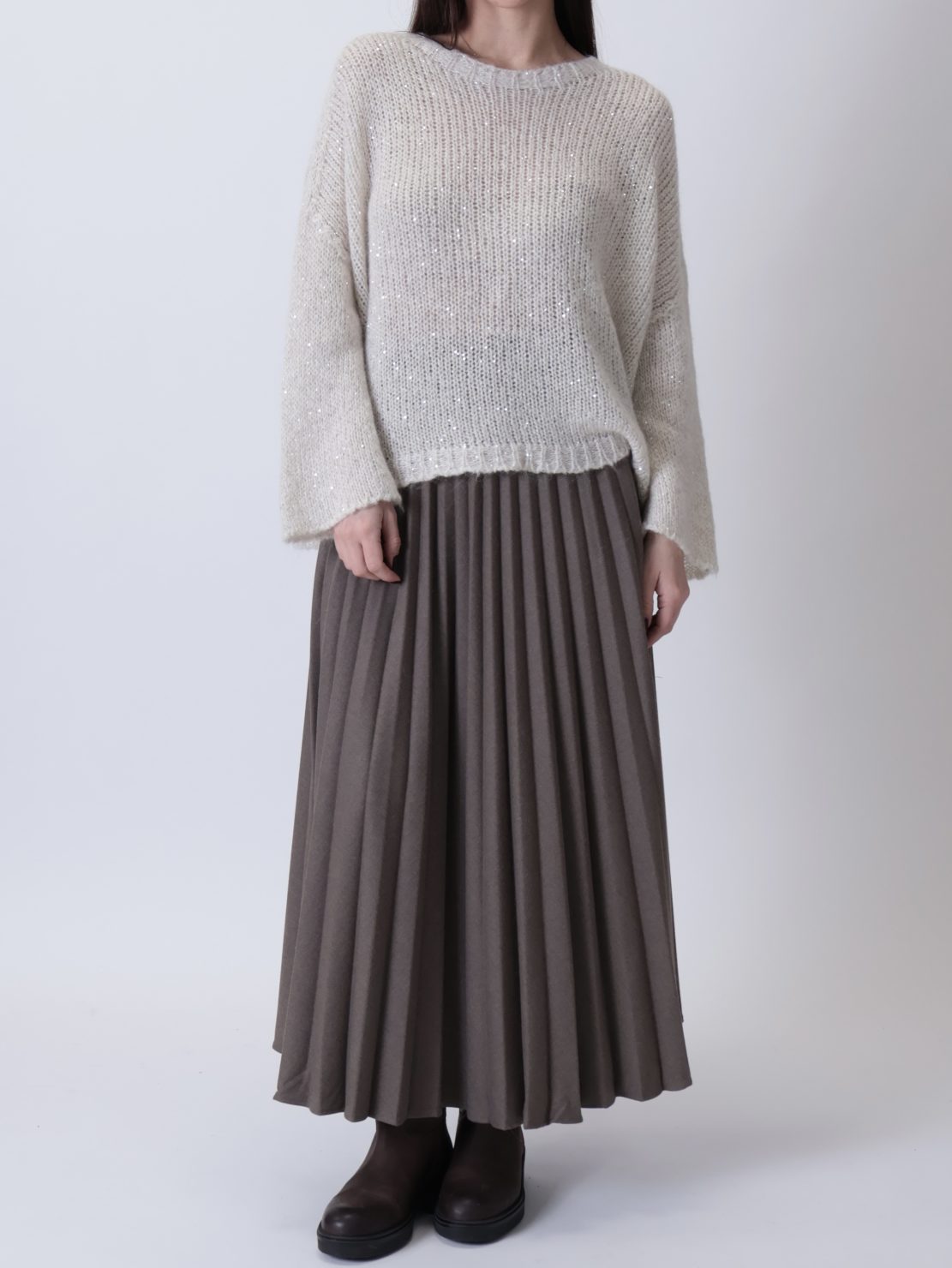 Gonna midi plissettata tortora