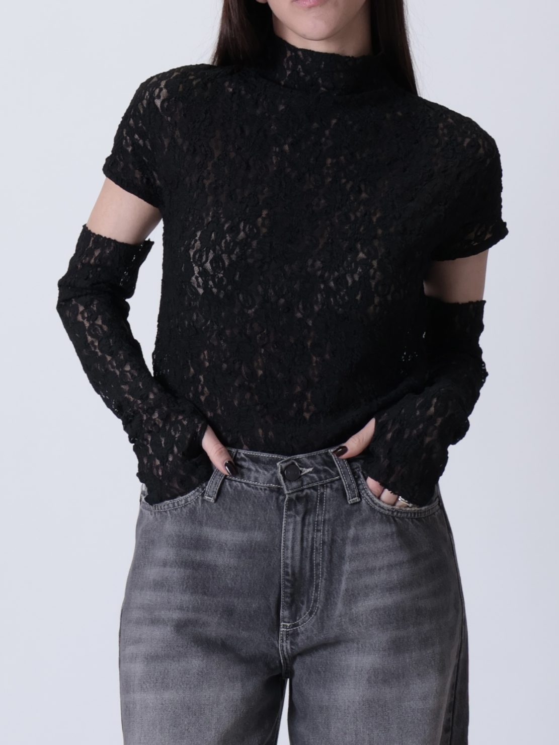 Maglia kimono cratere con manicotti nero