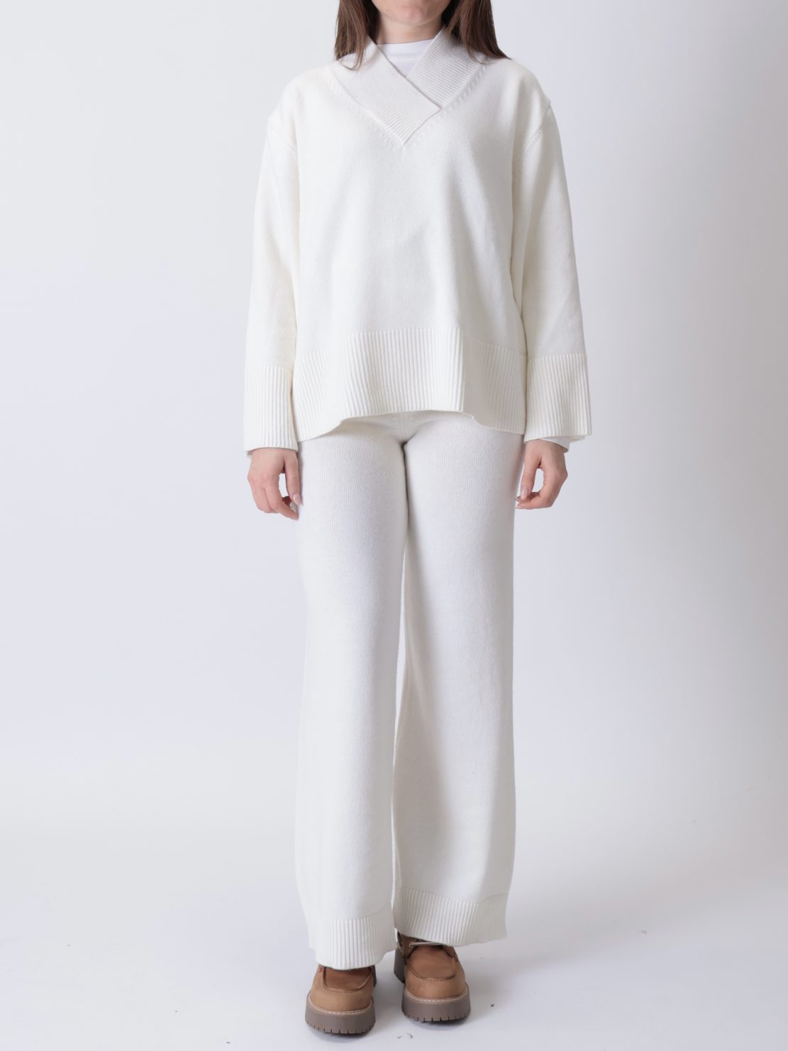 Maglione scollo V icon  panna