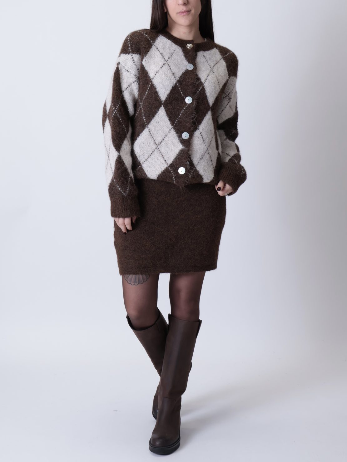 Completo cardigan rombi + gonna  moro