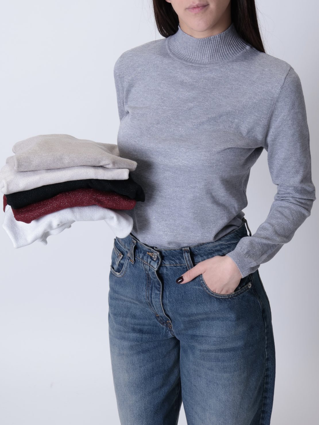 Pullover collo cratere glitter