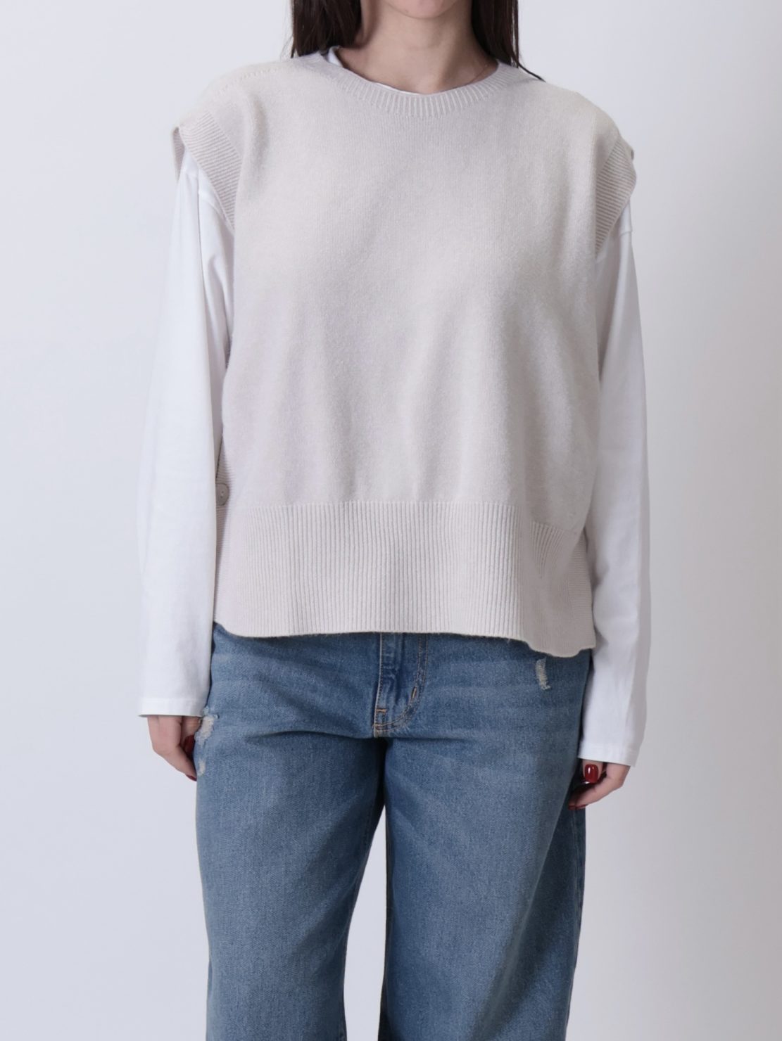 Gilet bottone laterale avorio