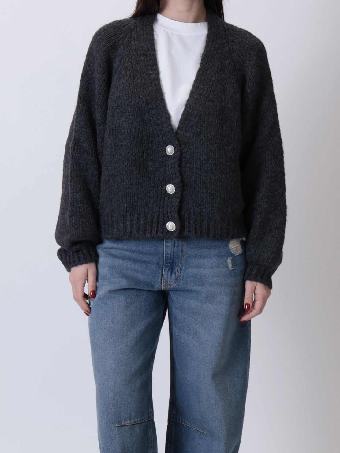 Cardigan bottoni gioiello antracite