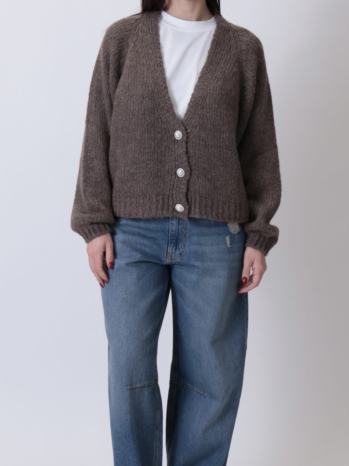 Cardigan bottoni gioiello fango