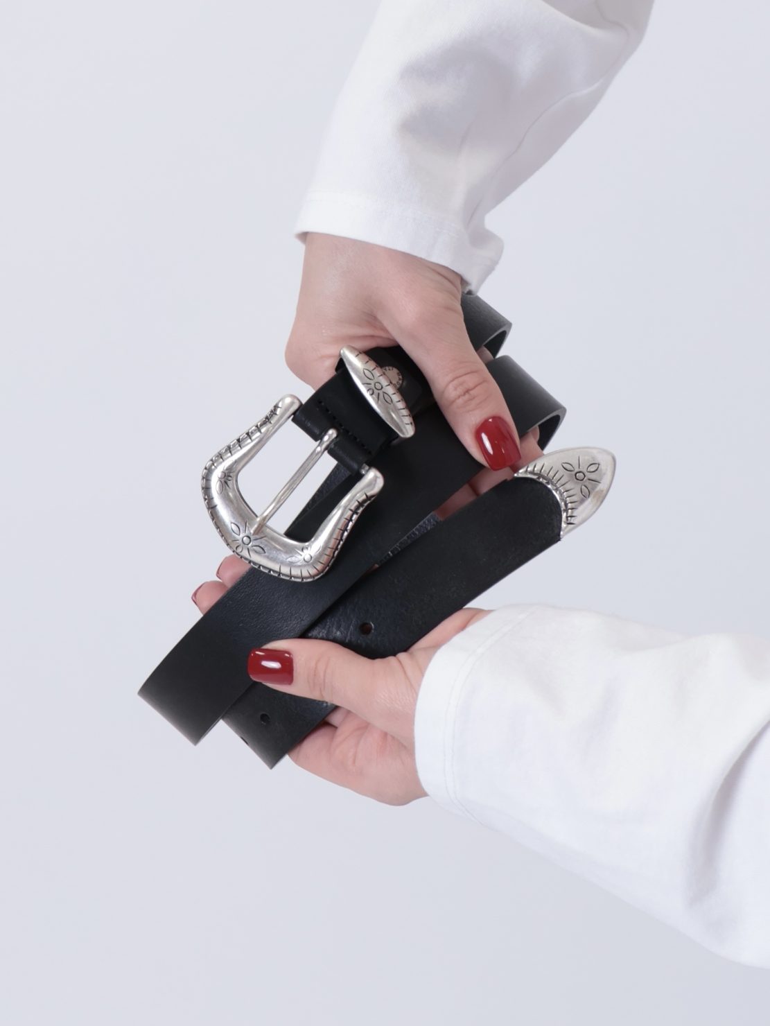 Cintura nera chiusura argento