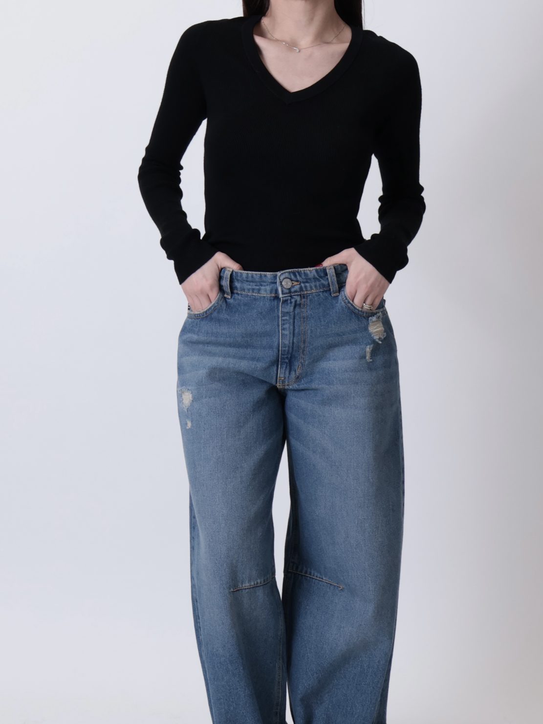 Maglia scollo V lana merino nero