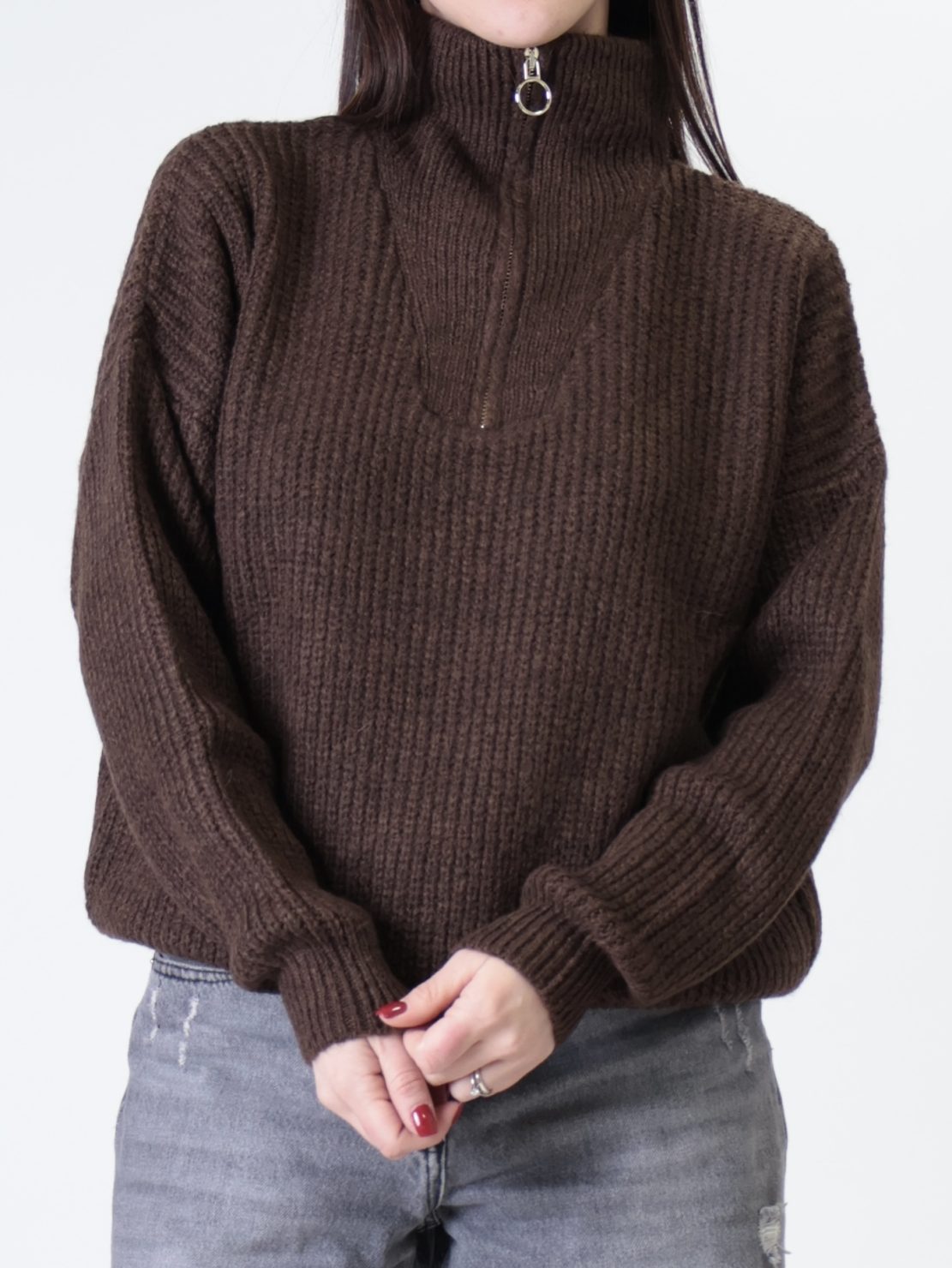 Pullover zip cioccolato