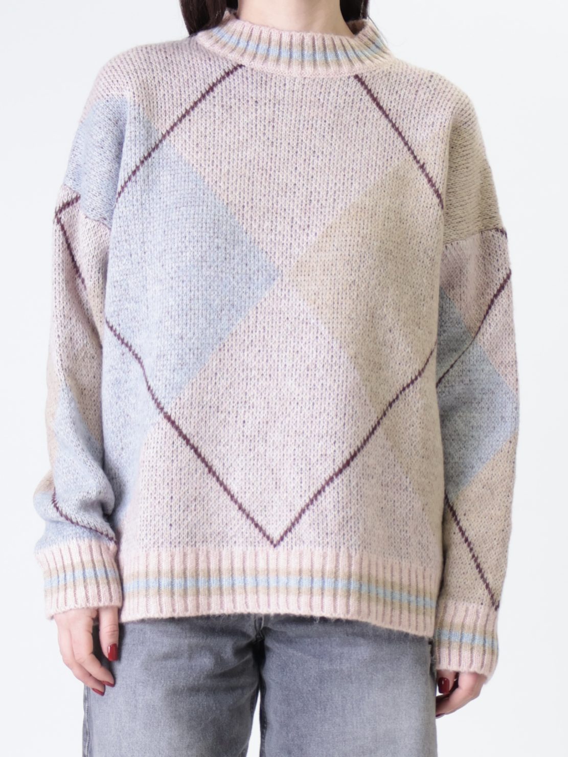 Pullover rombi rosa/ celeste